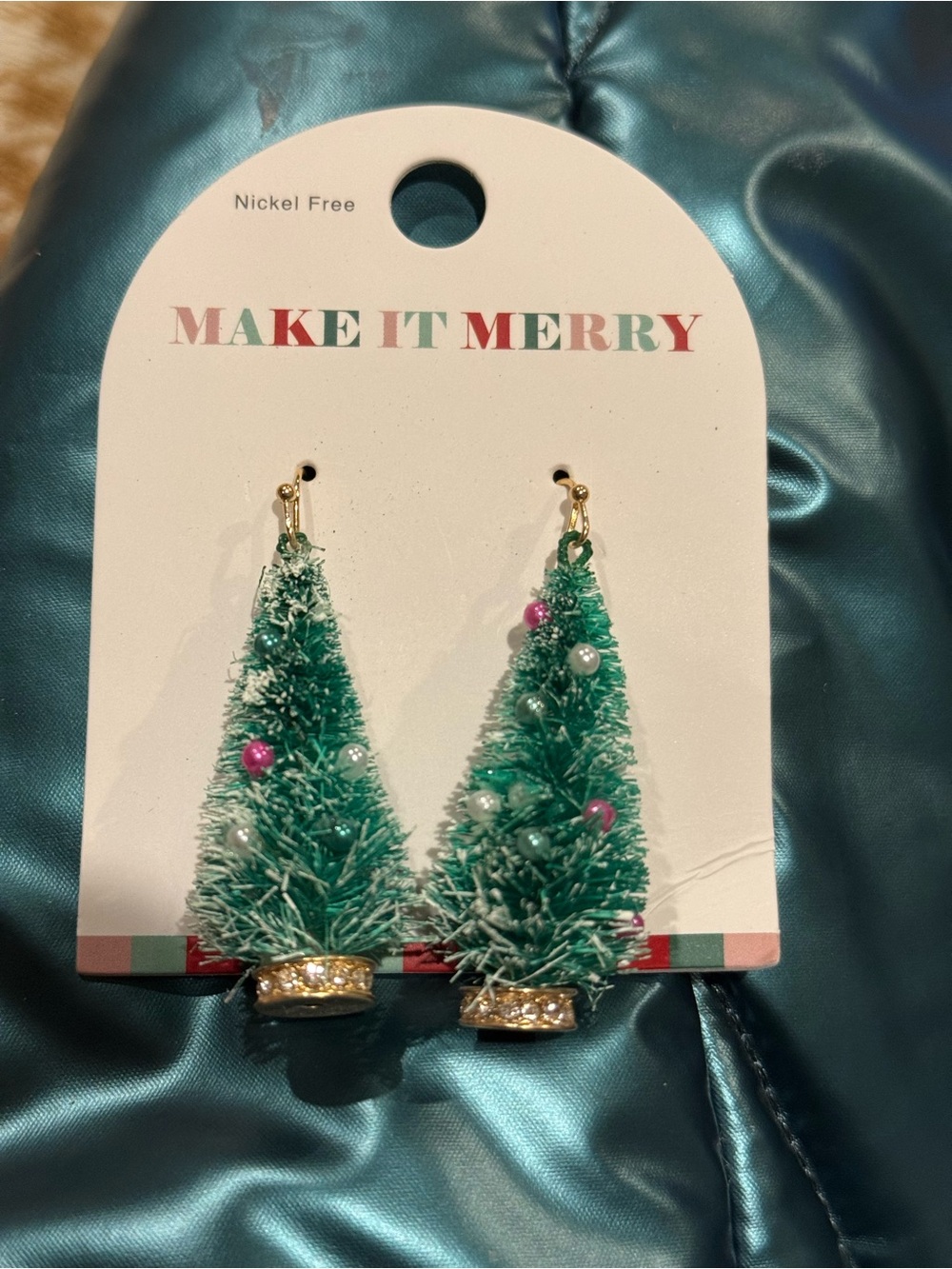 Green Christmas Tree Drop Earrings for Kids